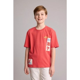 Resim DeFacto Oversize Bisiklet Yaka Safari Baskılı Kısa Kollu Tişört Erkek Çocuk H7081A826SM 