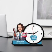 Resim Kadın Diş Doktoru Karikatürlü MDF Masa Saati 