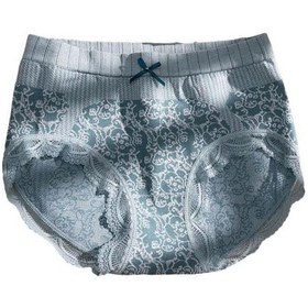 Resim Mavi Kadın Külot Dantel Yüksek Bel Çiçek Baskı Karın Kontrol Doğum Sonrası Yay Dekor Yumuşak Anti-septik Esnek Mavi 