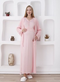 Resim Uzun Kollu Gecelik Ve Sabahlıklı 2’li Hamile/lohusa Takımı - 2285 - Somon / XL / Terlik ve Taç Seti İstemiyorum 