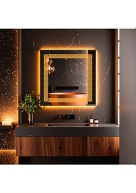 Resim Dorein Amber Led'li Lazer Kumlamalı Lavabo & Banyo Aynası Dokunmatik Sensörlü 100 X 100 Cm Turuncu 