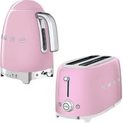 Resim TSF02PKEU 2x4 Pembe Ekmek Kızartma Makinesi ve KLF04PKEU 1.7 L Isı Ayarlı Pembe Kettle Set Smeg