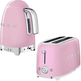 Resim TSF02PKEU 2x4 Pembe Ekmek Kızartma Makinesi ve KLF04PKEU 1.7 L Isı Ayarlı Pembe Kettle Set Smeg