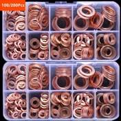 Resim 100/200 adet Bakır Yıkama Contası Somun ve Civata Seti Düz Halka Conta Assorti Kiti Kutu ile M5 M6 M8 M10 M12 M14 Sump Tıkaçları ve Daha Fazlası için 