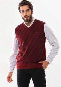 Resim Pelikan Erkek Çizgili V Yaka Süveter 9625 Kiremit 