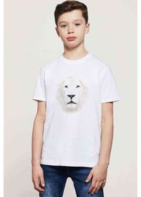 Resim Tshirthane White Lion Baskılı Unisex Çocuk Beyaz T-Shirt 