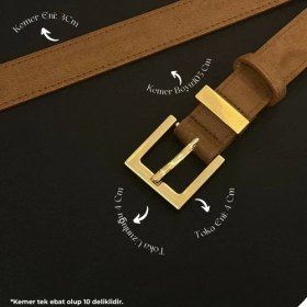 Resim Fiori Süet Kare Antik Tokalı Köprülü Kadın Kemeri, Pantolon Kemeri, Ceket Kemeri, Elbise Kemeri 