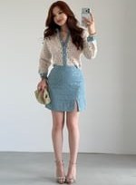 Resim Mini Pullu Denim Etek Mavi 