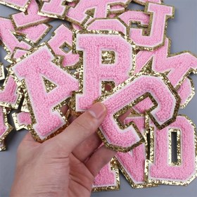 Resim 8cm Giysi Harfleri için Alfabe Yapışkan Harf Giysi Çantaları Ceket Ütüyle Harf Amblemleri Chenille Yamalar DIY için MC006 
