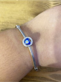 Resim Kadın Nazar Boncuğu Model Kalp Ve Turuncu Detay Taşlı Gümüş Charm 