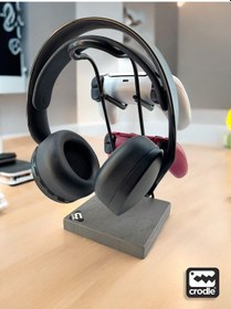 Resim Gri Granit Ahşap Ve Siyah Metal Gaming Ps4 Ps5 Xbox Joystick Controller Tutucu Ve Kulaklık Dikey Standı 