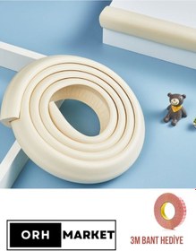 Resim Krem Kalın Kauçuk Kenar Koruyucu 2m – Bebek & Çocuk Güvenlik Bandı, Masa & Sehpa için, 3M Bantlı 