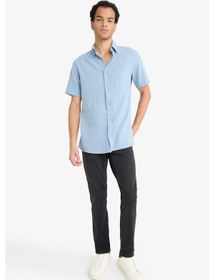 Resim Defacto Slim Fit Dar Kesim Polo Yaka Kısa Kollu Gömlek F6343ax25aube299 Mavi-be299 