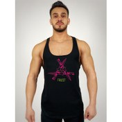 Resim Siyah Erkek Regular Fit -Pink Trust Sword- Baskılı Sporcu Atlet 