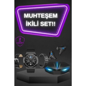 Resim Kablosuz Bluetooth Bağlantılı Kulaklık ve Dokunmatik Ekran Akıllı Saat Arama Cevaplama 