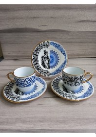 Resim Konyax Artemis 2 Kişilik Çift Desenli Kahve Fincanı Seti Çok Renkli 