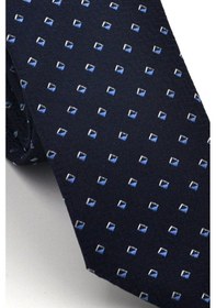 Resim Gaffy Mavi Desenli Lacivert Dokuma Kumaş Mendilli Slim Fit Kravat // Sdk230902 Lacivert - Mavi 
