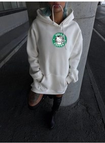 Resim Tua Moda Üç İplik Penye Uzun Kol Kapşonlu Sweatshirt - Beyaz Beyaz 