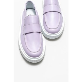 Resim Elle Lila Deri Erkek Loafer 