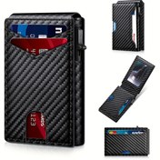 Resim 1 adet E-Z Cüzdan - Erkekler için şık RFID-Engelleme Pop-Up Kart Tutucu, Hızlı Erişim, Güvenli Tasarım, Alüminyum Alaşım, Siyah, İş Tarzı, Hızlı Erişim Cüzdanı | Şık Cüzdan Tasarımı | Dayanıklı Cüzdan, RFID Cüzdan 