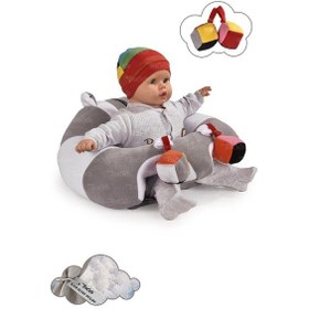 Resim Oyuncaklı Bebek Oturma Destek Minderi - Devrilmez Bebek Koltuğu - Büyük Bebek Oturağı Gri Beyaz 