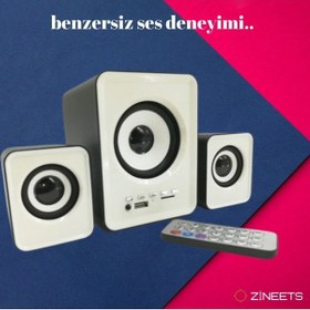 Resim Zineets Bluetooth Hoparlör 3.5mm Jack Kablolu Bilgisayar Hoparlörü Müzik 2 1 Ses Sistemi Radyolu Usb Speaker 