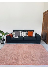 Resim Konya Yıkanabilir Makine Dokuma Modern Çizgili Salon Yolluk Düz Halı Turuncu 