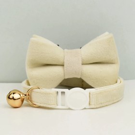 Resim Cat collar with bow tie, cat collar with safety bell, 92726 - BEIGE Collar + Bow Tie / L 