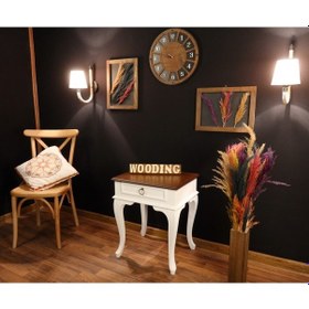 Resim Wooding Çekmeceli Masif Beyaz Ceviz Komodin Yan Sehpa (548590207) 