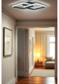 Resim Kira Antrasit Renk Modern Tasarım Salon - Mutfak - Hol Beyaz Led 2 Li Avize Antrasit 