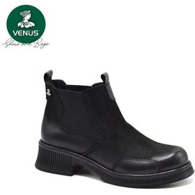 Resim Venüs 2452703k Kısa Topuk Fermuarlı Bilek Boy Deri Kadın Bot Siyah Nubuk 