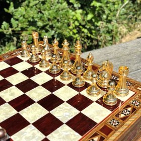 Resim Lüks El Yapımı Satranç Takımı Gold Metal, Masif Ahşap Satranç, Hediyelik 