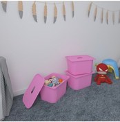 Resim Pratico 3 Adet Pembe Derin Kapaklı Oyuncak Sepeti 3ds3k Pembe 
