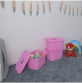 Resim Pratico 3 Adet Pembe Derin Kapaklı Oyuncak Sepeti 3ds3k Pembe 
