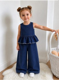 Resim My Kids Wear Mini Chic Fırfır Detaylı Kız Çocuk Takım 12832 Mavi - Siyah 