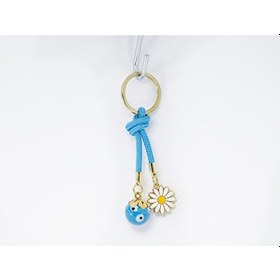 Resim Mavi Cam Nazar Boncuklu Papatyalı Anahtarlık, Hediyelik Cam Boncu 