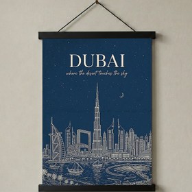 Resim Dubai Line Art Print - Navy Burj Khalifa Skyline Wall Art - With Hanger - Black / 24 x 36" (60x90 cm) 