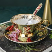Resim Şık Avrupa Tarzı Vintage Kahve Fincanı ve Çay Setleri. 7Oz, Eşleşen Fincan, Tabak ve Kaşık. Evden Öğleden Sonra Çay ve Kahve Seansları için İdeal, Kahve Bardağı 