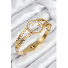 Resim 316L Çelik Zirkon Taşlı Çeyrek Takılabilir Gold Renk Kelepçe 