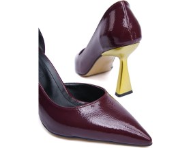 Resim Divolya Scarlet Bordo Kırışık Rugan (8cm) Topuk Boyu Günlük Kullanım Stiletto 