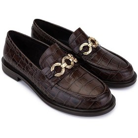Resim Tamer Tanca Kadın Hakiki Deri Kahverengi Kroko Loafer Ayakkabı 294 10832 Bn Ayk Sk25-26 Kahve Kroko Kahve 
