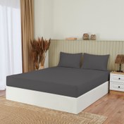 Resim Nuvomon Çift Kişilik Pamuklu Penye Çarşaf Seti - Antrasit - 160x200 cm + 2x(50x70) cm 