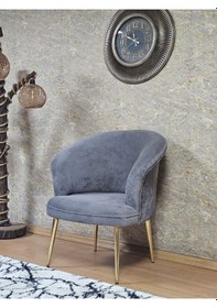 Resim Zafir Tekli Teddy Gold Kaplama Sivriltme Ayak Çay Seti Koltuk Tekli Berjer , Balkon, Salon, Ofis Gri 