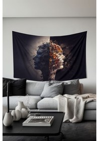 Resim Yin Yang Yüzler Desenli Duvar Halısı Duvar Örtüsü Tapestry Süet Dokulu Kumaş 