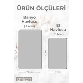 Resim %100 Pamuk 4'lü Gri Havlu Seti - 2 Adet El Havlusu Ve 2 Adet Banyo Havlusu Gri 