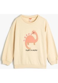 Resim Koton Kız Bebek Dinozorlu Sweatshirt Bisiklet Yaka Uzun Kollu Şardonlu Pamuklu 001 