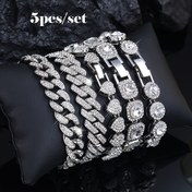 Resim 5 adet takım Unisex Trendy Hip Hop Moda Kalp Şekilli Çinko Alaşım Küba Zincirli Katmanlı Bilezik Seti, Taşlı Mozaik, Parti Aksesuarları ile, Erkekler için, Günlük Durum, Hediye Verme Durumu, Müzik Festivali, Mardi Gras Günü, St. Patrick'S Günü, Ramazan 