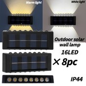 Resim 8 Adet 16LED IP44 Güneş Enerjili Dış Mekan Duvar Işıkları, Bahçe Sokak & Balkon Dekoratif Peyzaj Aydınlatması, Çift Renk Seçenekleri, Garaj, Avlu, Veranda, Villa, Çit ve Daha Fazlası için Kolay Kurulum 