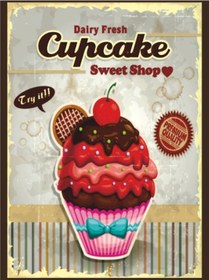 Resim Cupcake Sweet Shop Temalı Retro Ahşap Poster Tablo Vintage Tatlı Dükkanı Dekoru 