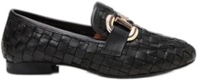 Resim HOTİÇ Kadın Deri Siyah Örgü Detaylı Tokalı Klasik Loafer 